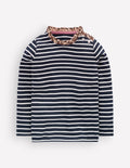 Frill Neck Breton-Navy/ Soft Ivory Stripe