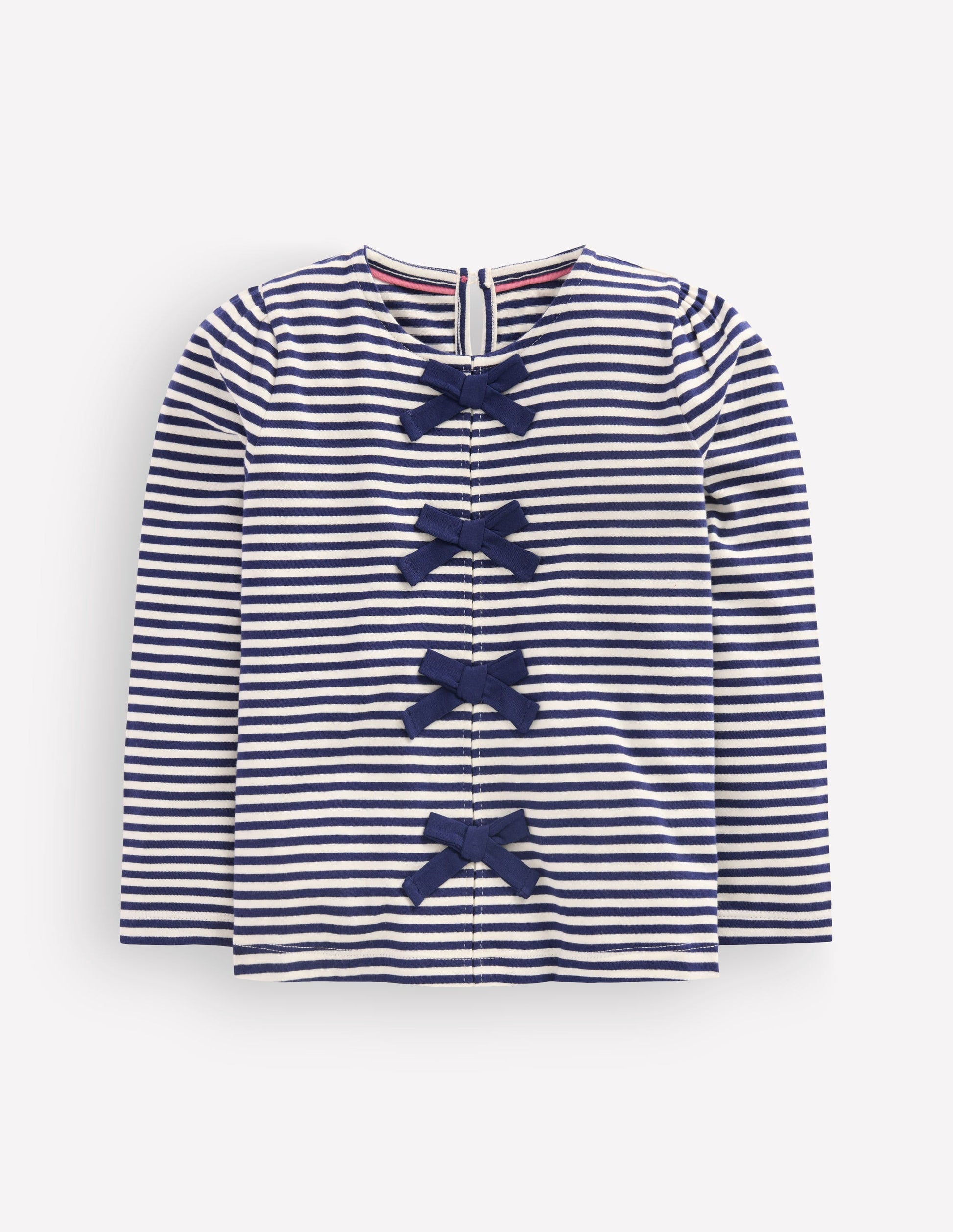 Rib Bow Trim Top-Navy Stripe-2