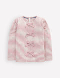 Rib Bow Trim Top-Pink Stripe