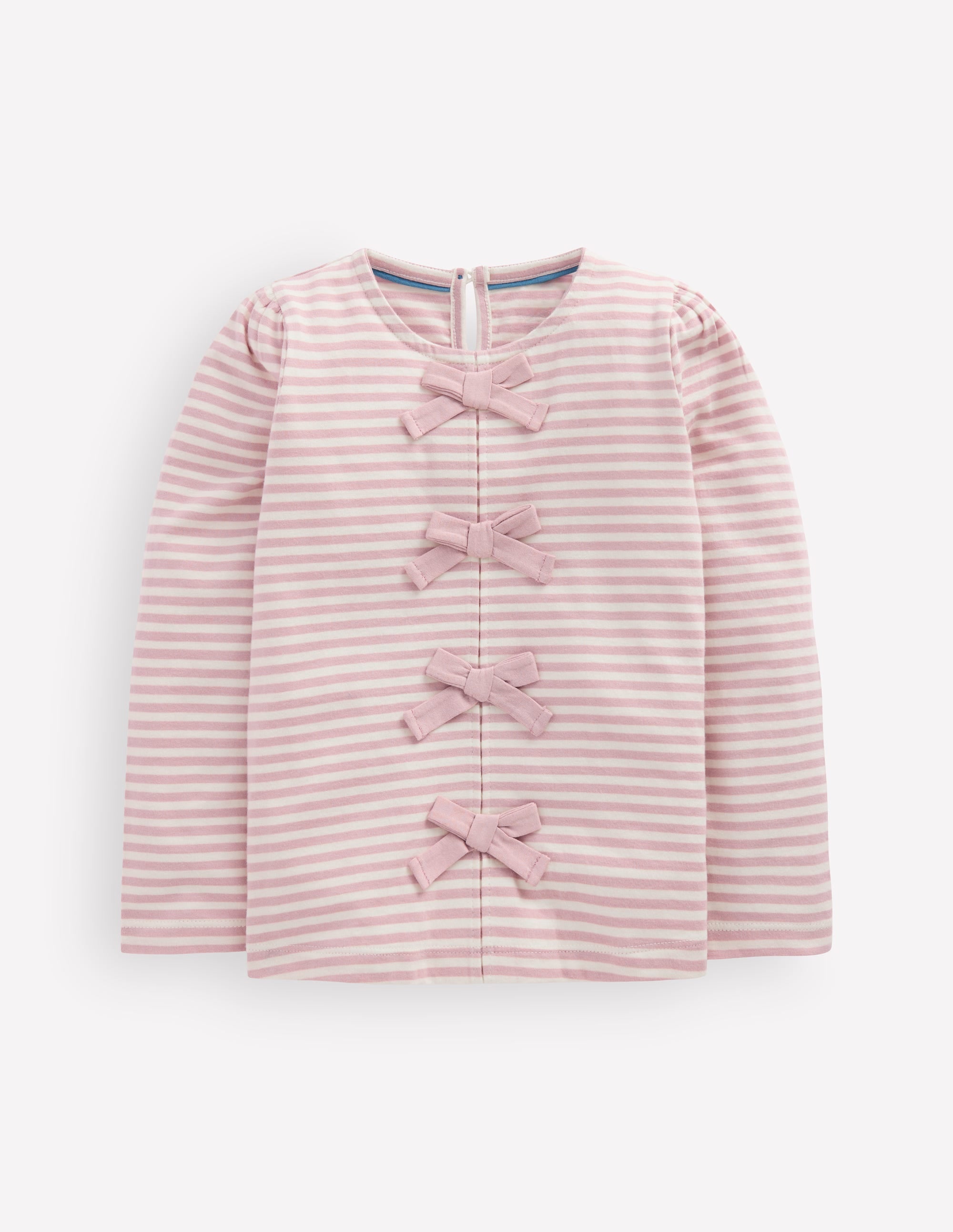 Rib Bow Trim Top-Pink Stripe - Image 1