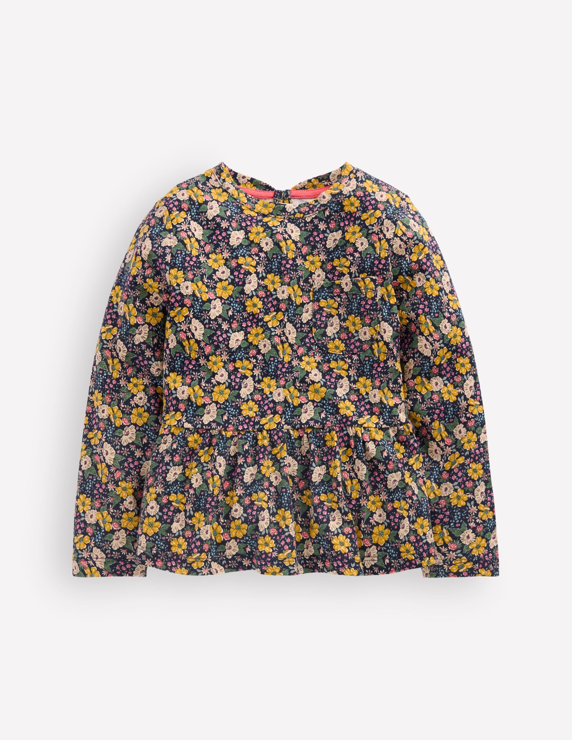 Long Sleeve Peplum Top-Navy Floral - Image 1