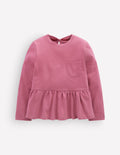 Long Sleeve Peplum Top-Pink Heather