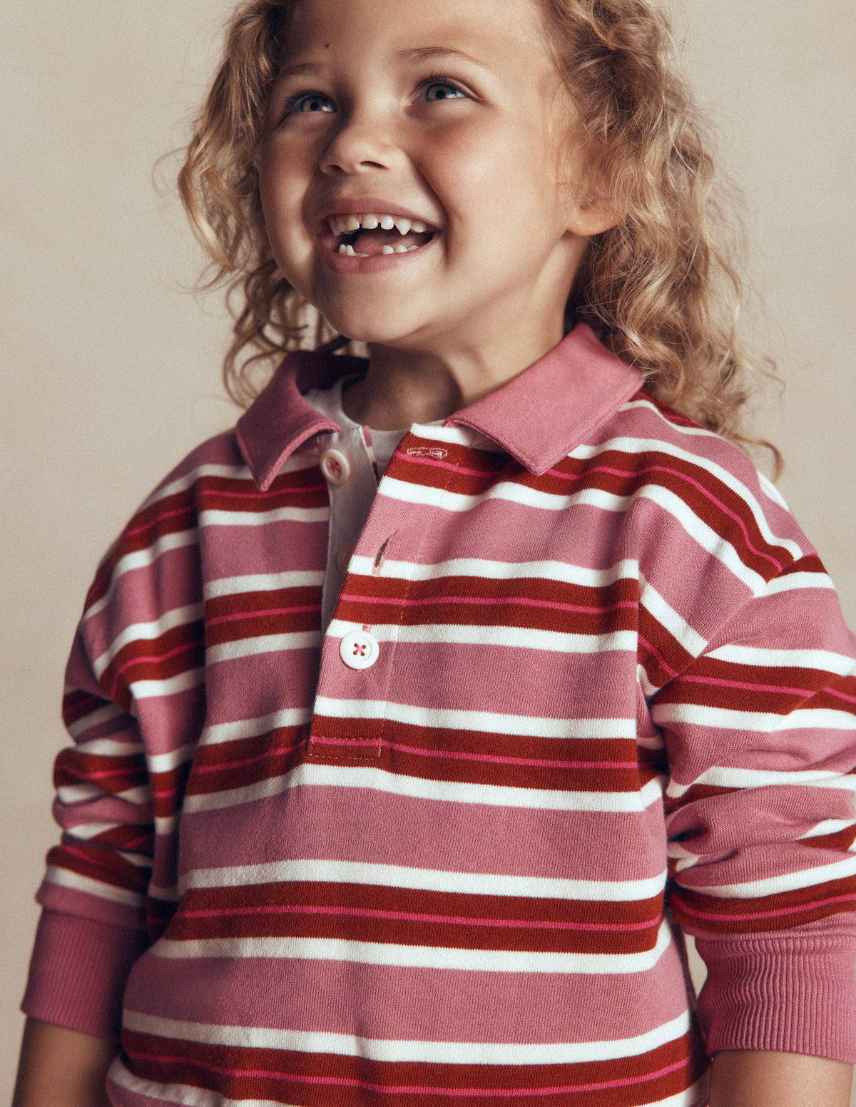 Stripe Collar Sweatshirt-Pink Stripe-1