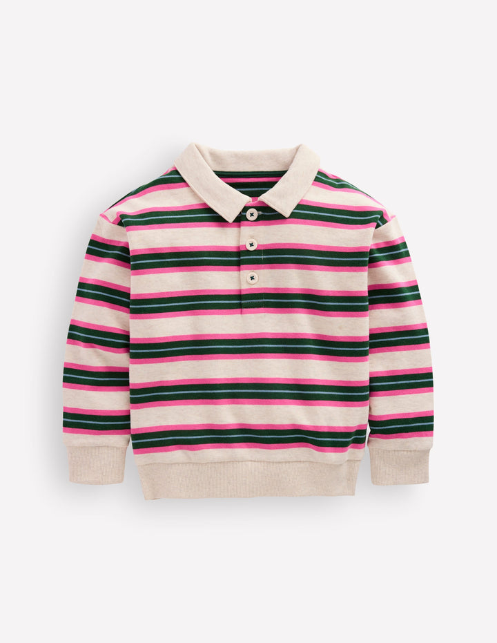 Stripe Collar Sweatshirt-Soft Ivory/ Green Stripe