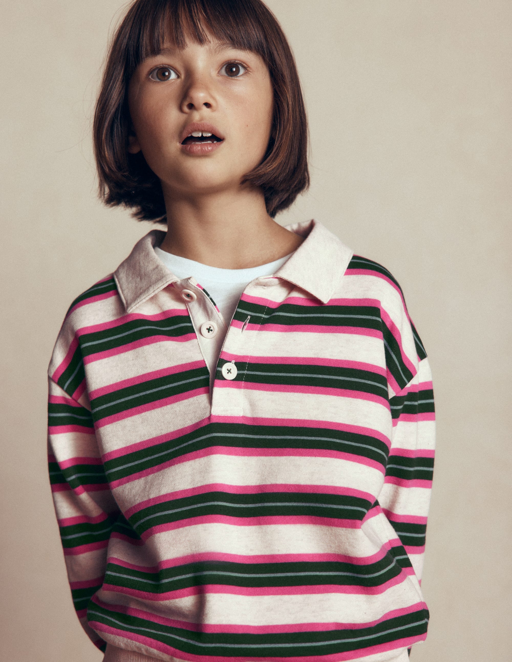 Stripe Collar Sweatshirt-Soft Ivory/ Green Stripe - Image 2