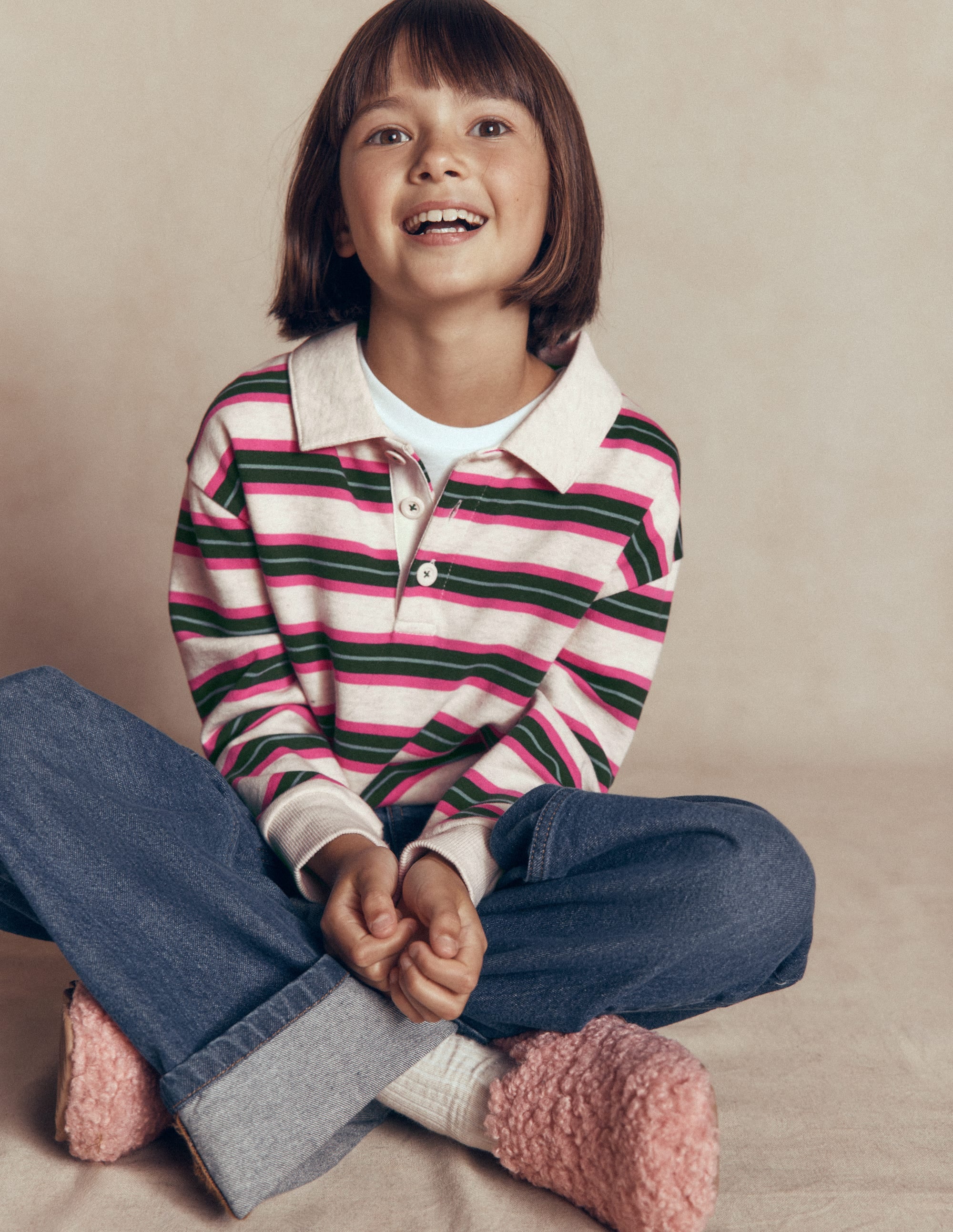 Stripe Collar Sweatshirt-Soft Ivory/ Green Stripe - Image 3