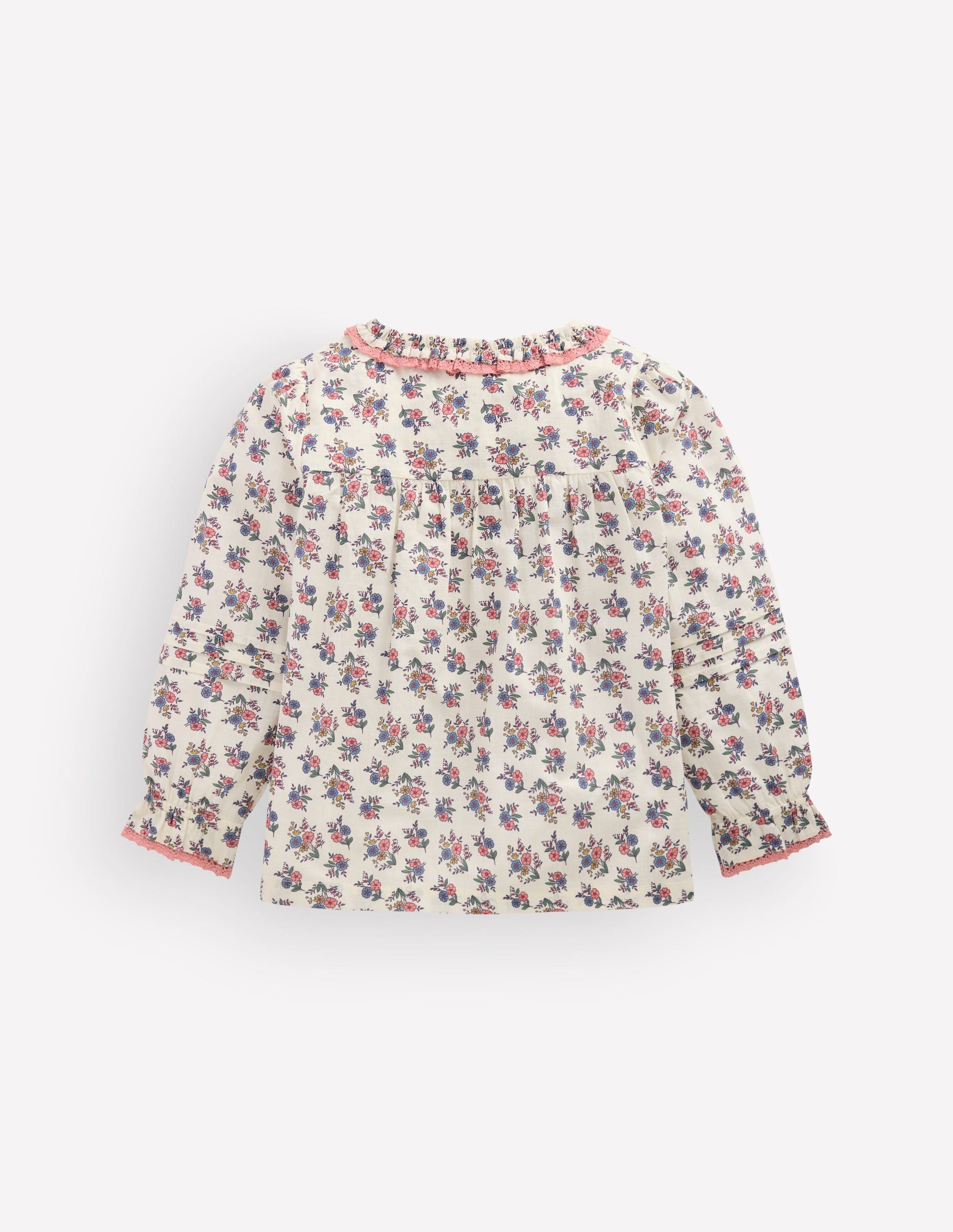 Frill Button Through Top-Soft Cream Floral Trellis-3