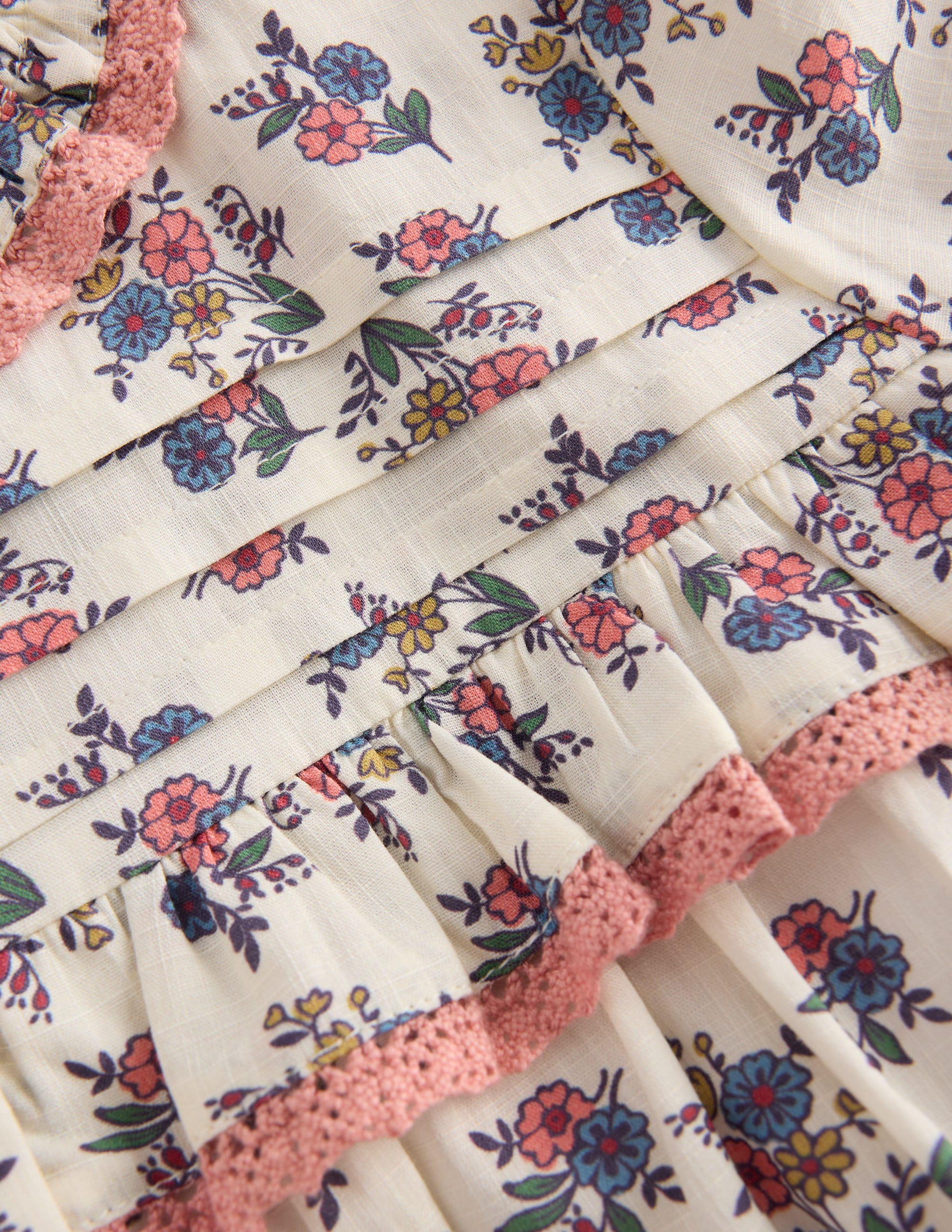 Frill Button Through Top-Soft Cream Floral Trellis - Image 4