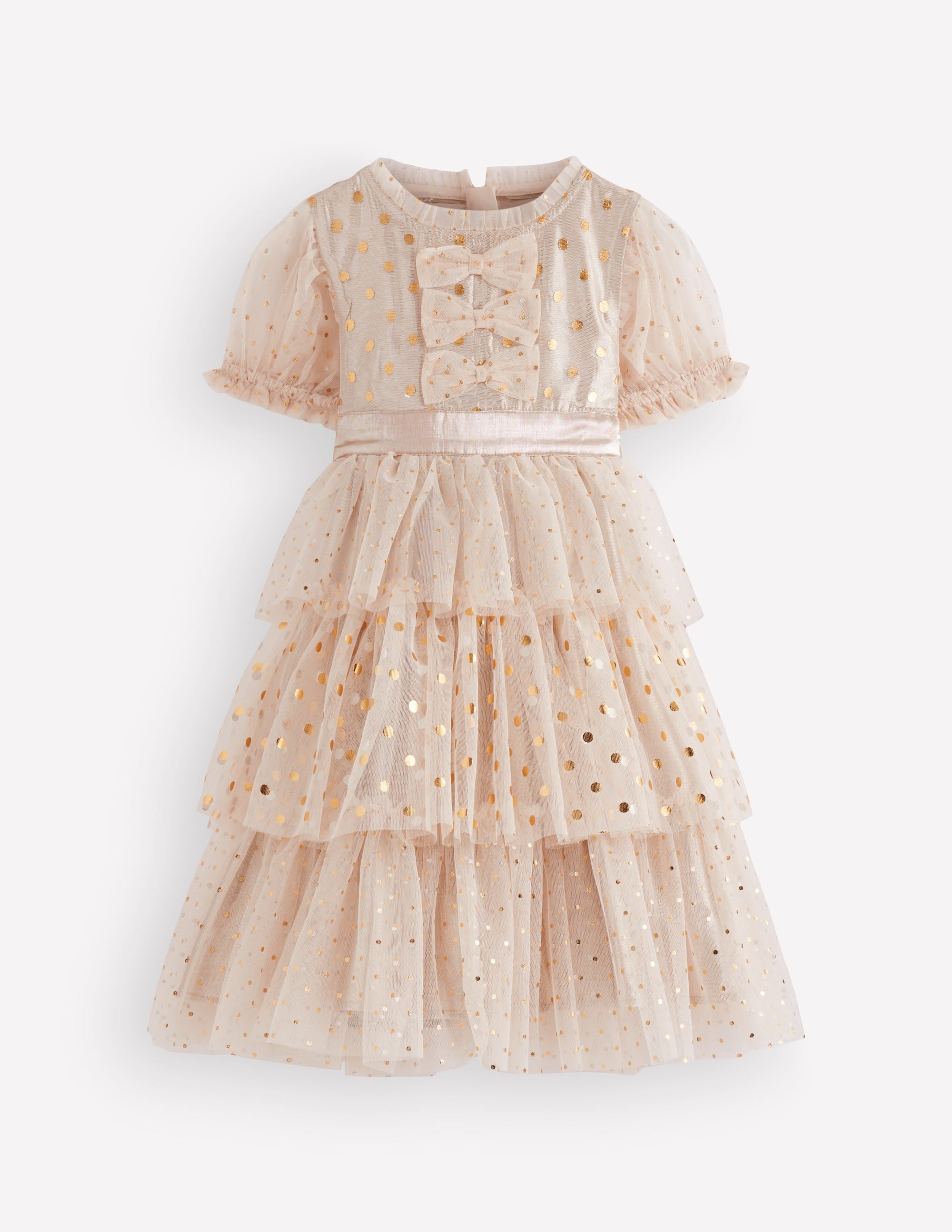Metallic Tulle Party Dress-Gold Metallic - Image 3