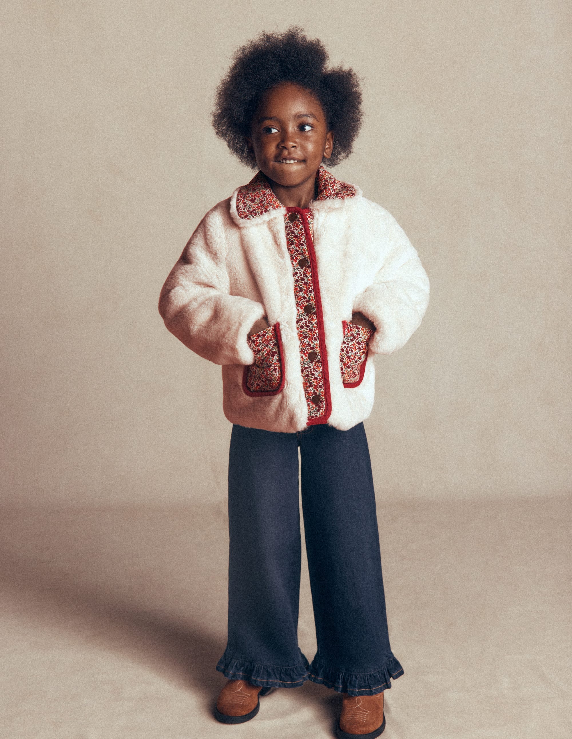 Faux Fur Jacket-Soft Ivory Ditsy Floral - Image 2