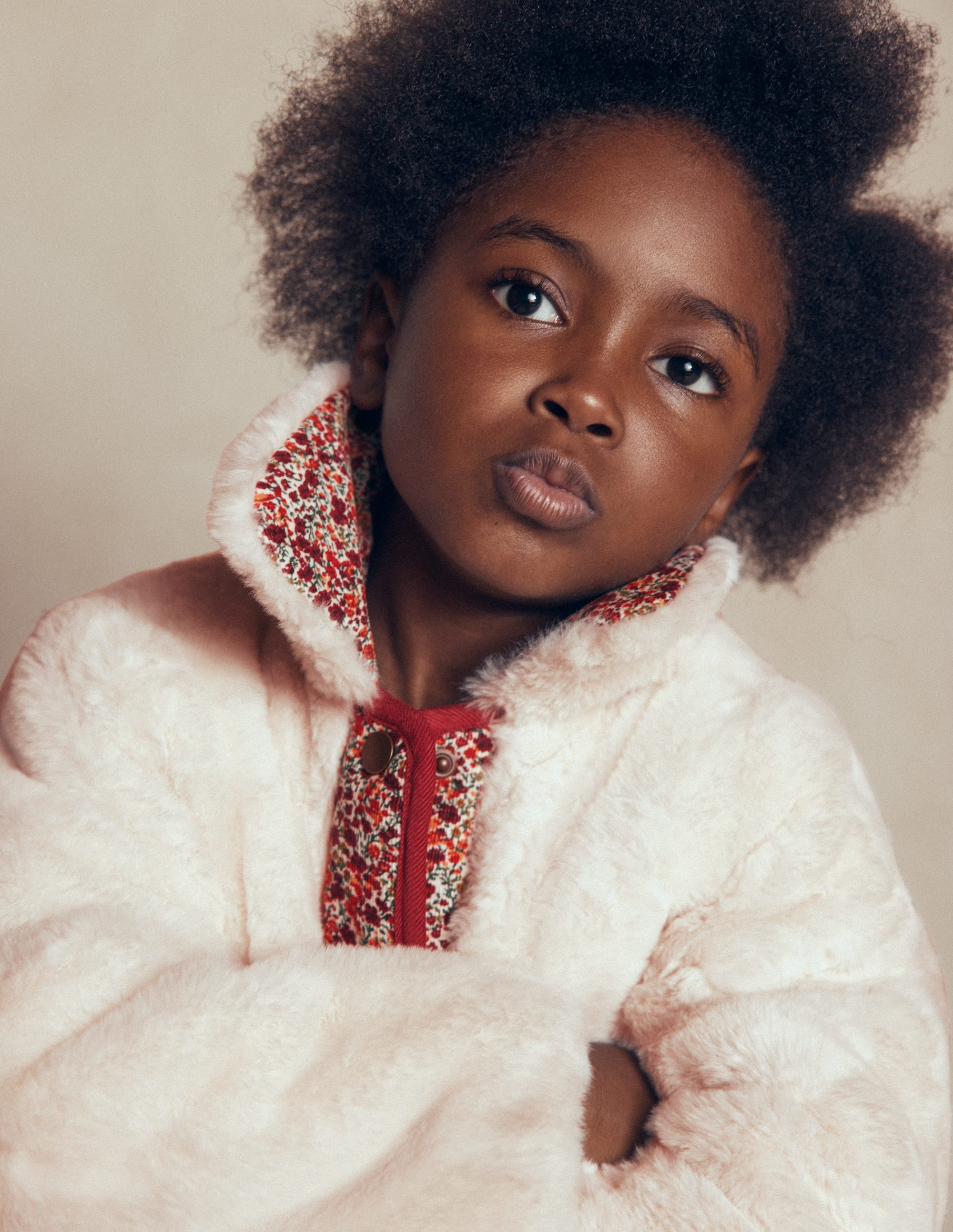 Faux Fur Jacket-Soft Ivory Ditsy Floral - Image 3