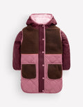 Longline Quilted Jacket-Maroon Banner Multi