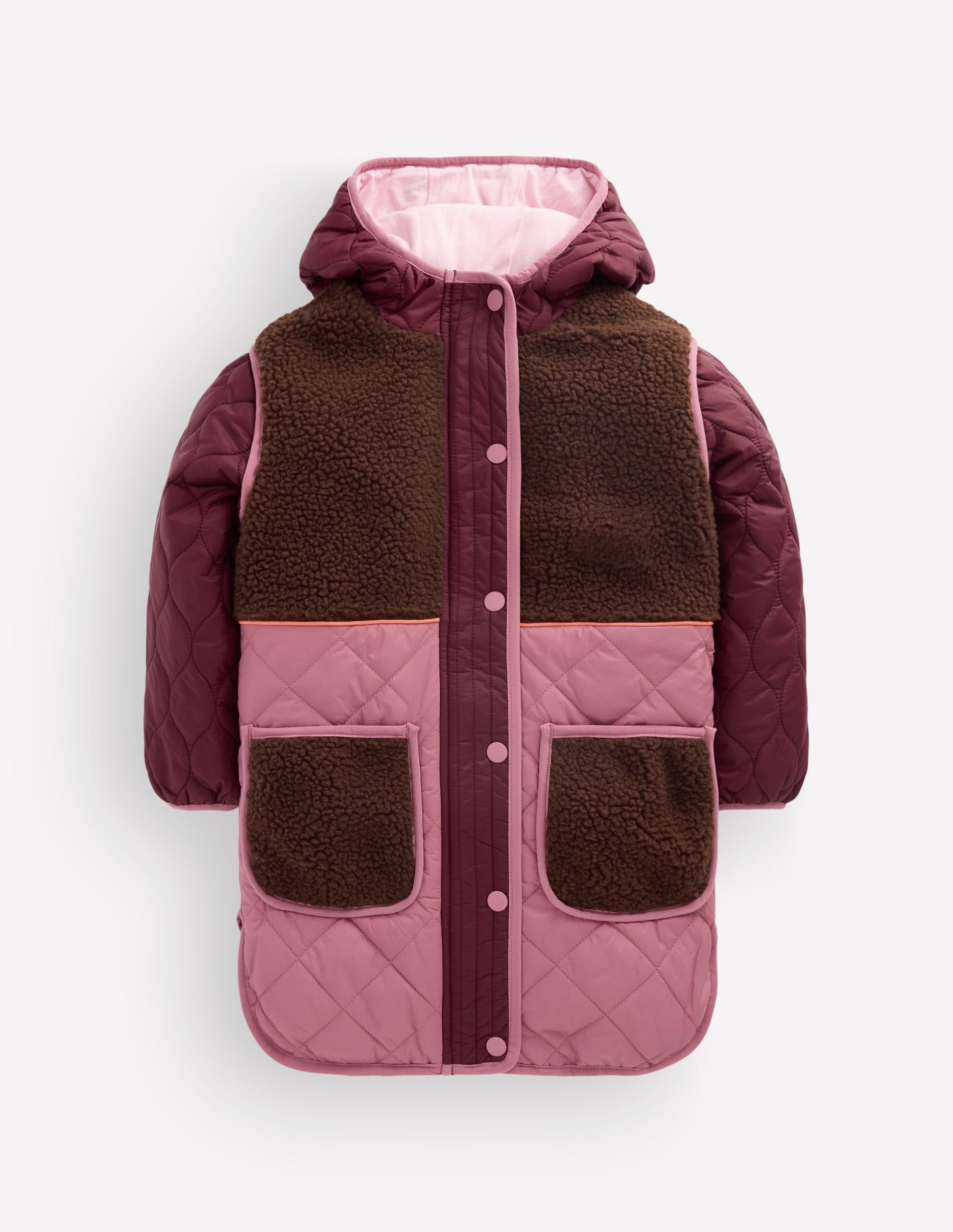 Longline Quilted Jacket-Maroon Banner Multi-1