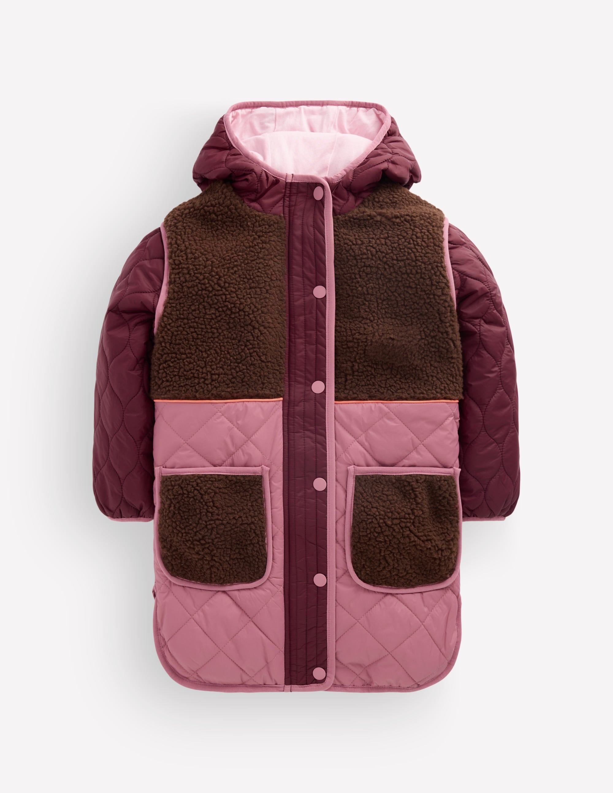 Longline Quilted Jacket-Maroon Banner Multi - Image 1