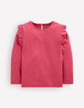 Frill Sleeve Slub Top-Holly Berry