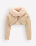 Faux Fur Trim Cropped Cardigan-Gold Spakle