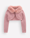Faux Fur Trim Cropped Cardigan-Rose Sparkle