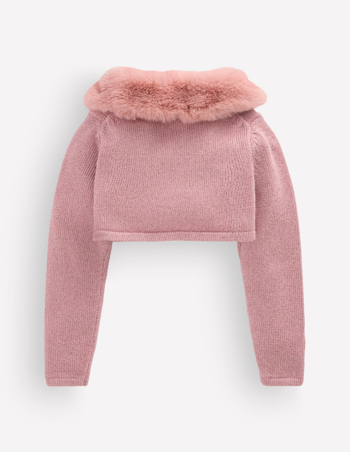 Faux Fur Trim Cropped Cardigan-Rose Sparkle - Image 2