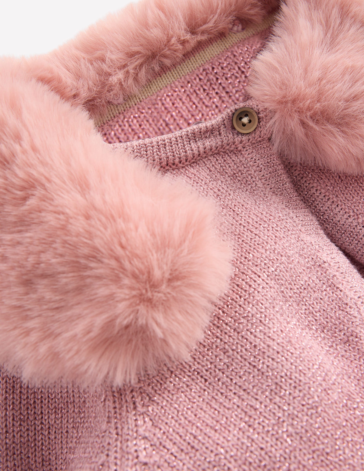 Faux Fur Trim Cropped Cardigan-Rose Sparkle-3