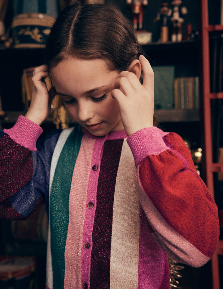 Sparkle Party Cardigan-Rainbow Sparkle Stripe