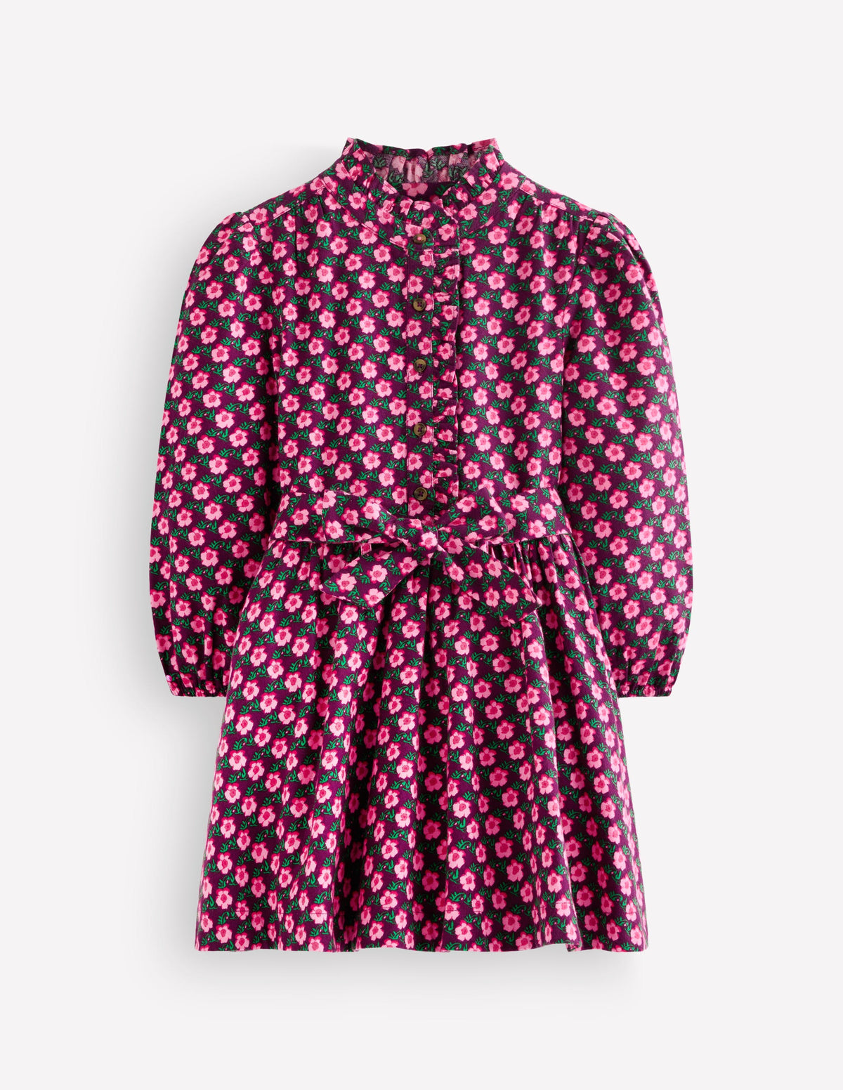 Maude Ruffle Shirt Dress-Pink Pansy Floral-1