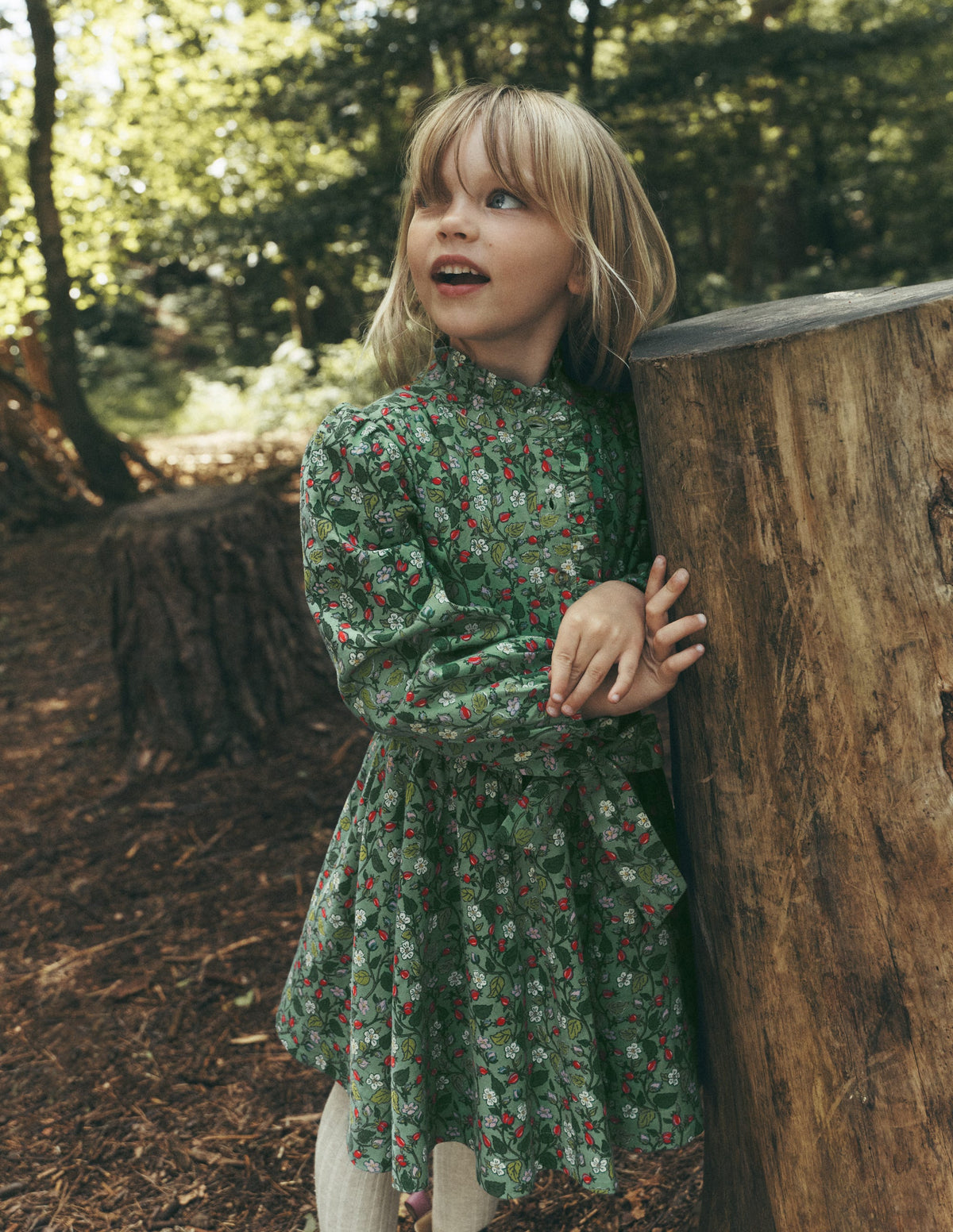 Maude Ruffle Shirt Dress-Green Berry Floral-1