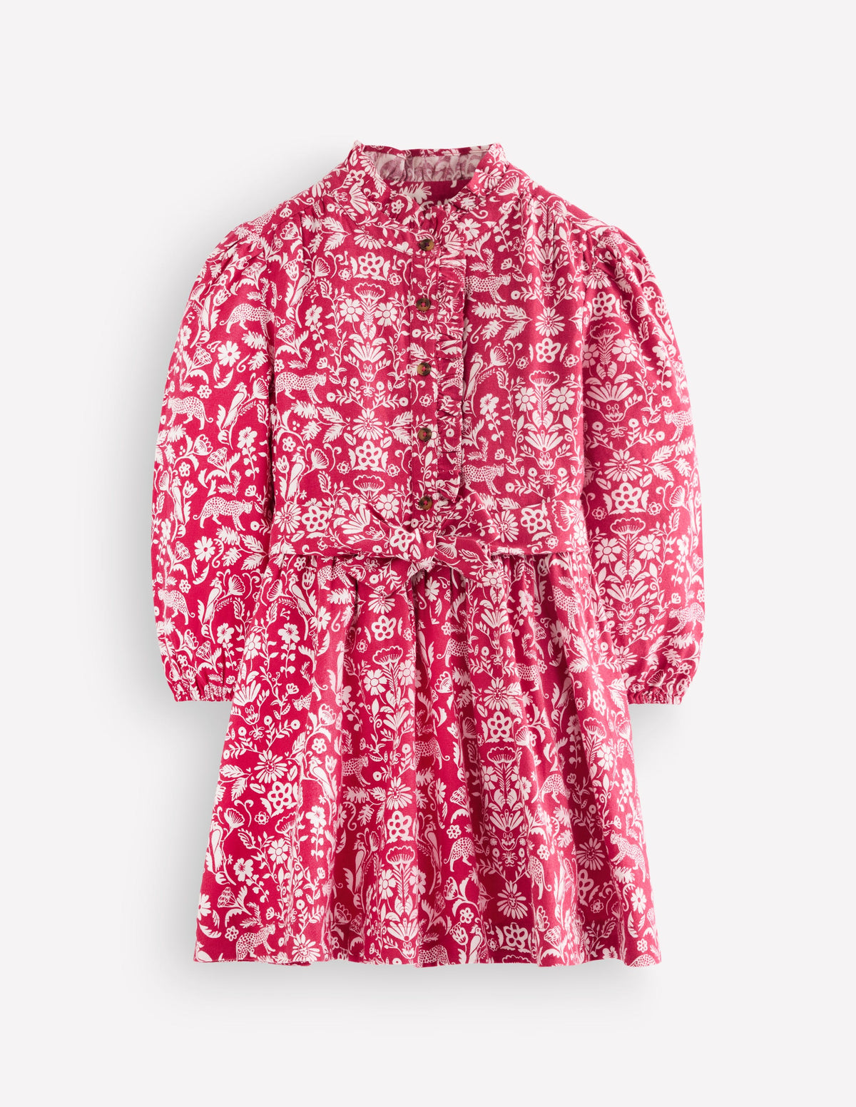 Maude Ruffle Shirt Dress-Pink Jungle Print - Image 1