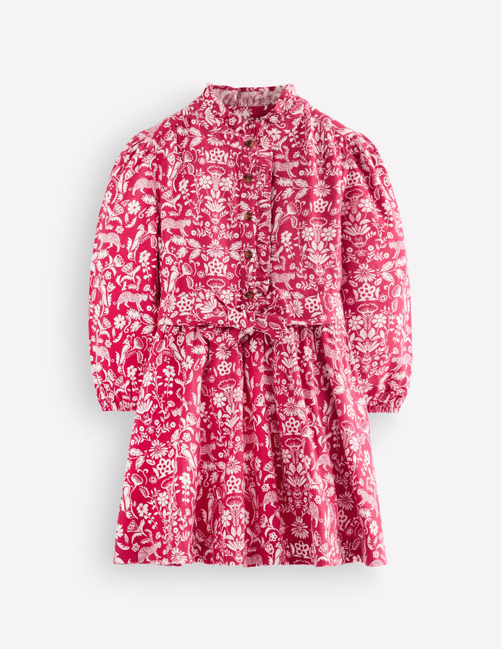 Maude Ruffle Shirt Dress-Pink Jungle Print