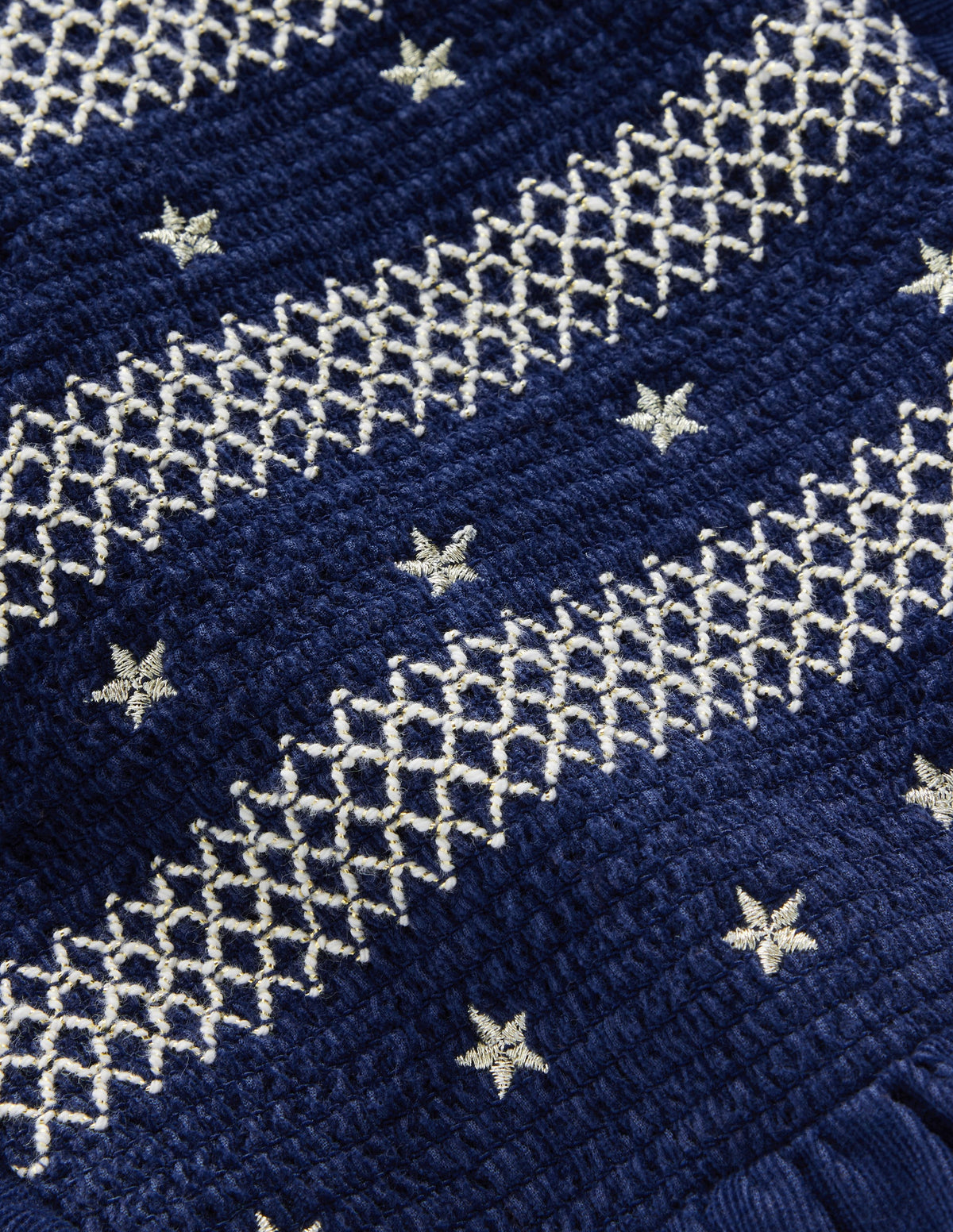 Smocked Corduroy Sparkle Dress-College Navy Stars-3