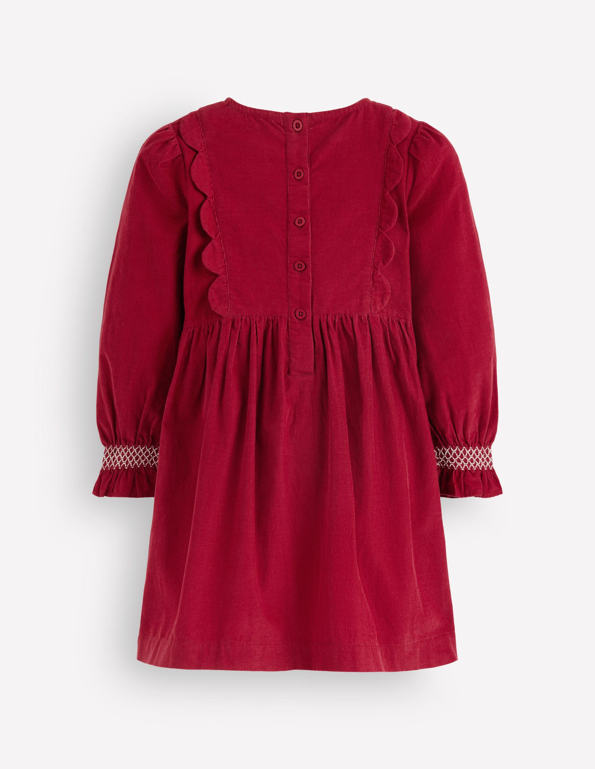 Smocked Corduroy Sparkle Dress-Red Festive Robins - Image 3