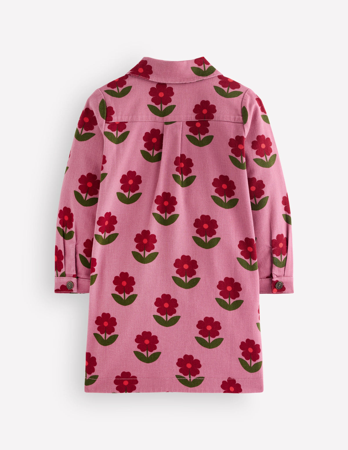 Collared Shirt Dress-Pink Flower Stamp-2