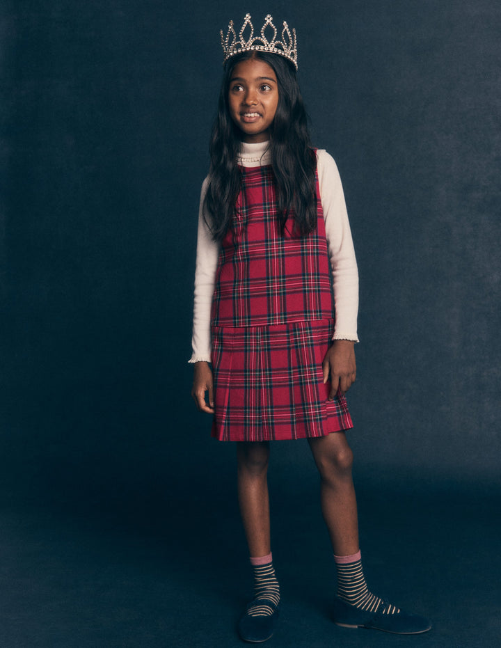 Drop Waist Pinafore-Red Check