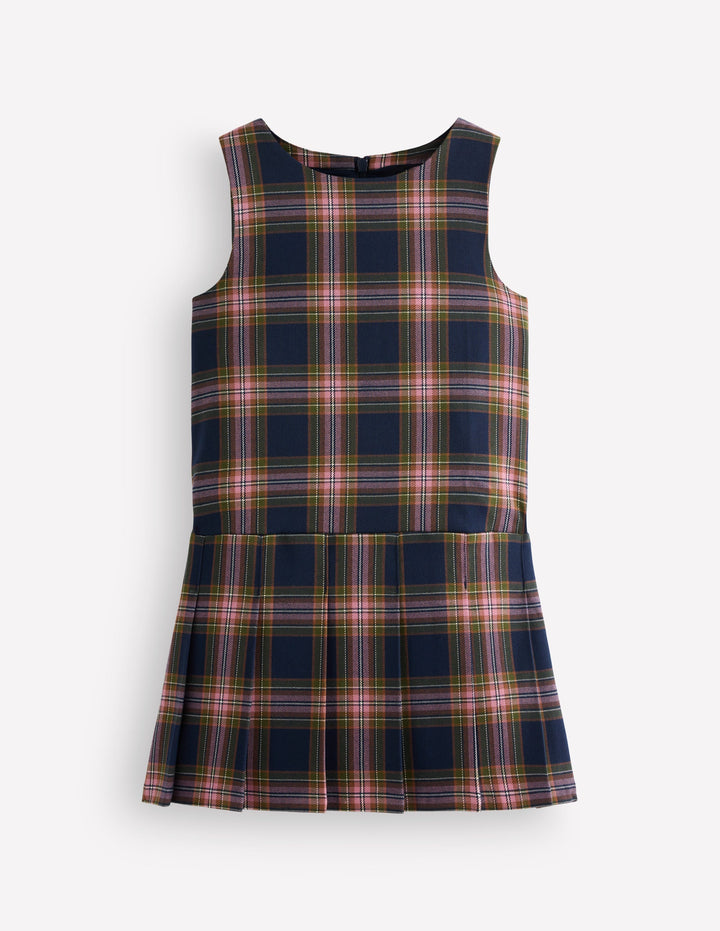 Drop Waist Pinafore-Navy Check