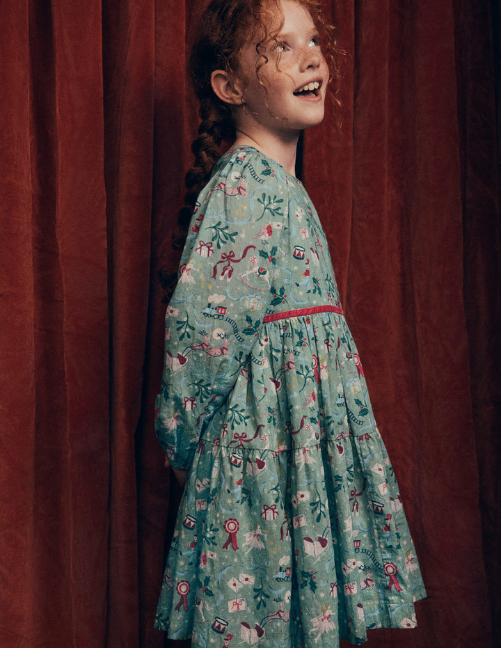 Posie Twirly Woven Dress-Green Polar Post