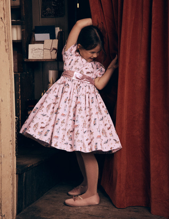 Aubrey Puff Sleeve Party Dress-Polar Post Print