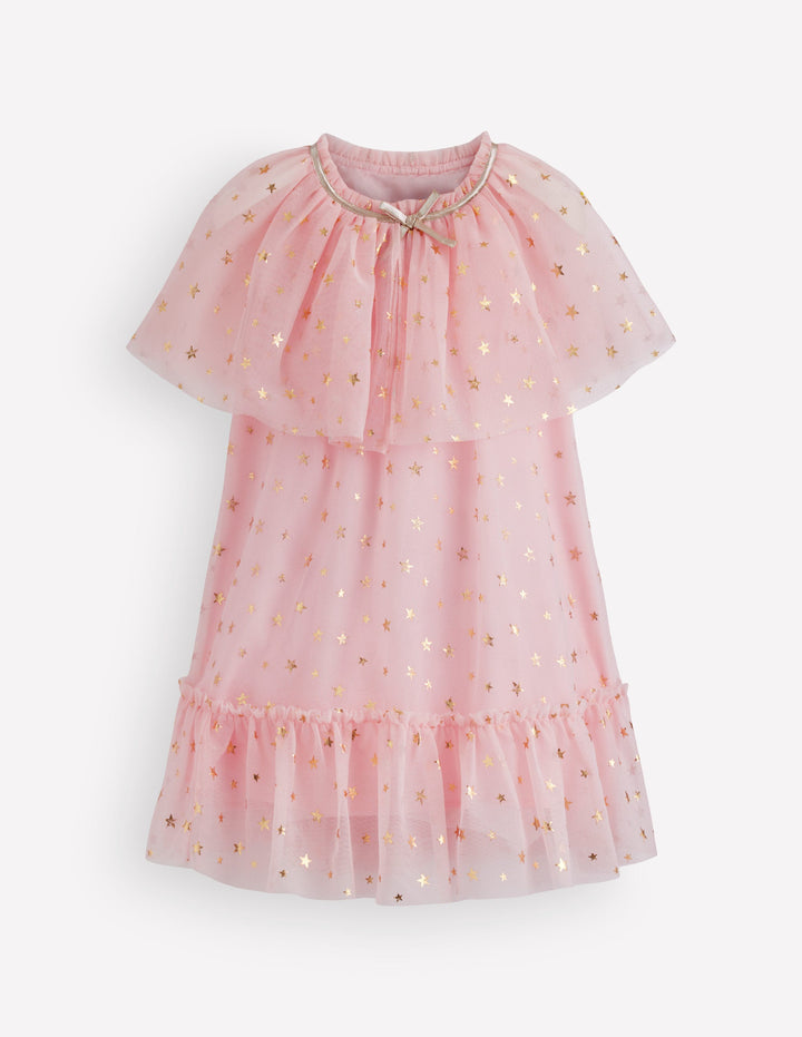Tulle Cape Dress-Light Pink Stars