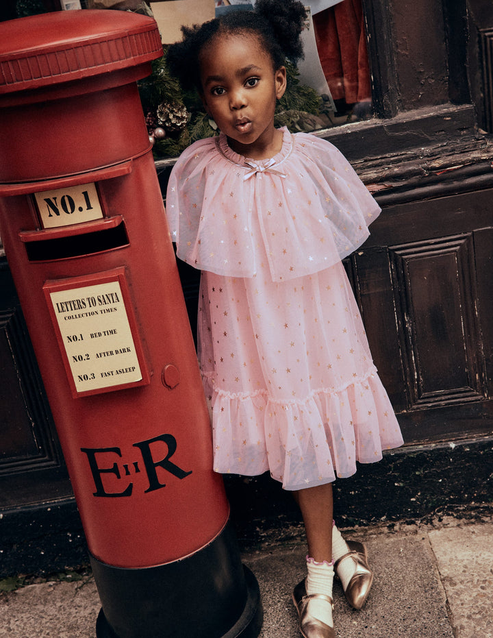 Tulle Cape Dress-Light Pink Stars
