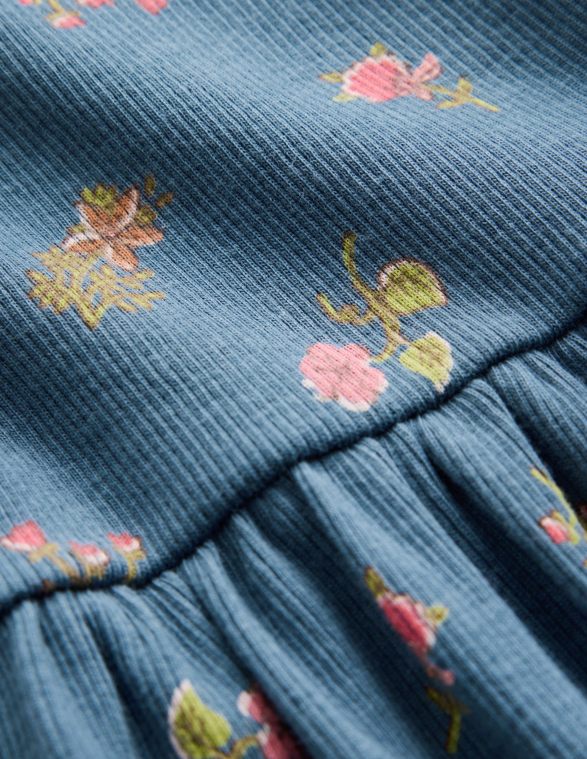 High Neck Ribbed Dress-Blue Floral-3