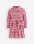 High Neck Ribbed Dress-Pink Stripe