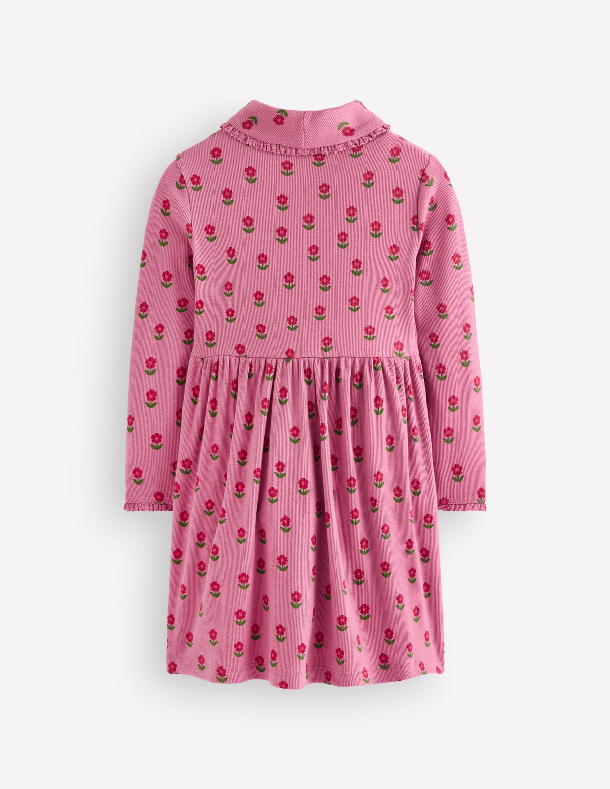 High Neck Ribbed Dress-Pink Flower Stamp - Image 3
