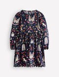 Mabel Twirly Sparkle Dress-Navy Castle Print