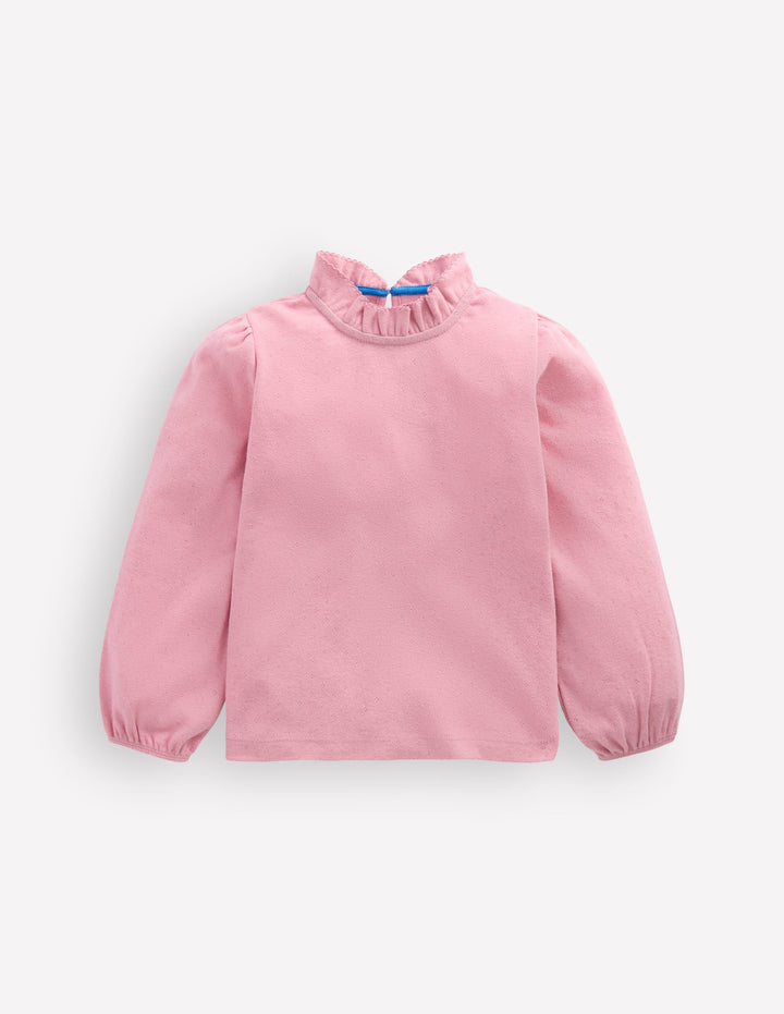 Frill Pointelle LS Top-Pink