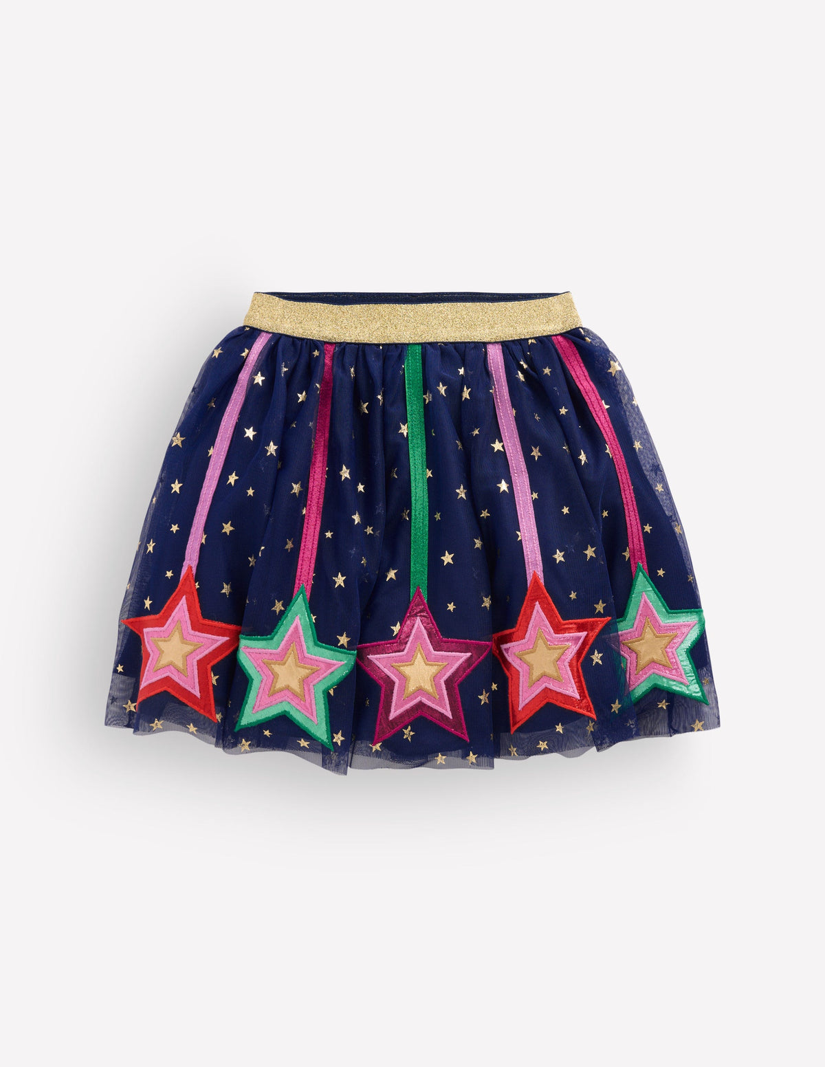 Appliqué Tulle Skirt-Navy Multi Metallic Stars-1