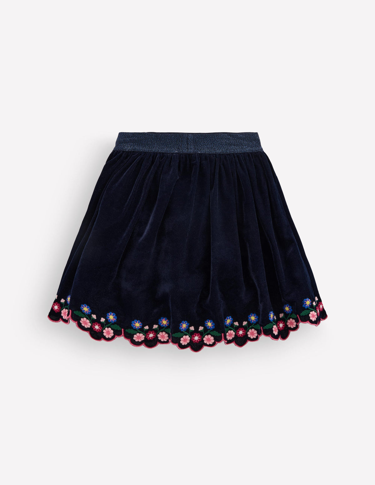 Scallop Hem Velvet Skirt-Navy Embroidery - Image 2