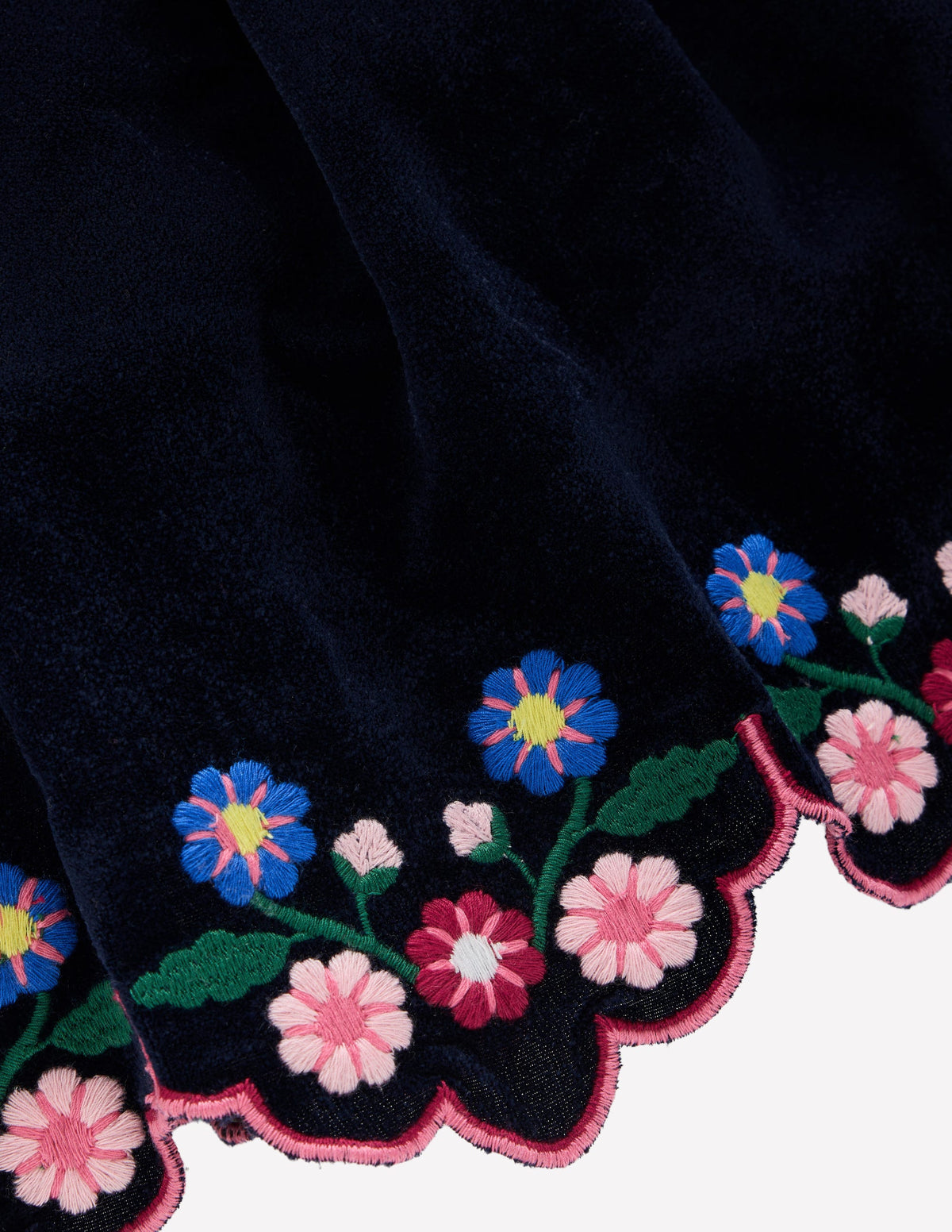 Scallop Hem Velvet Skirt-Navy Embroidery - Image 3