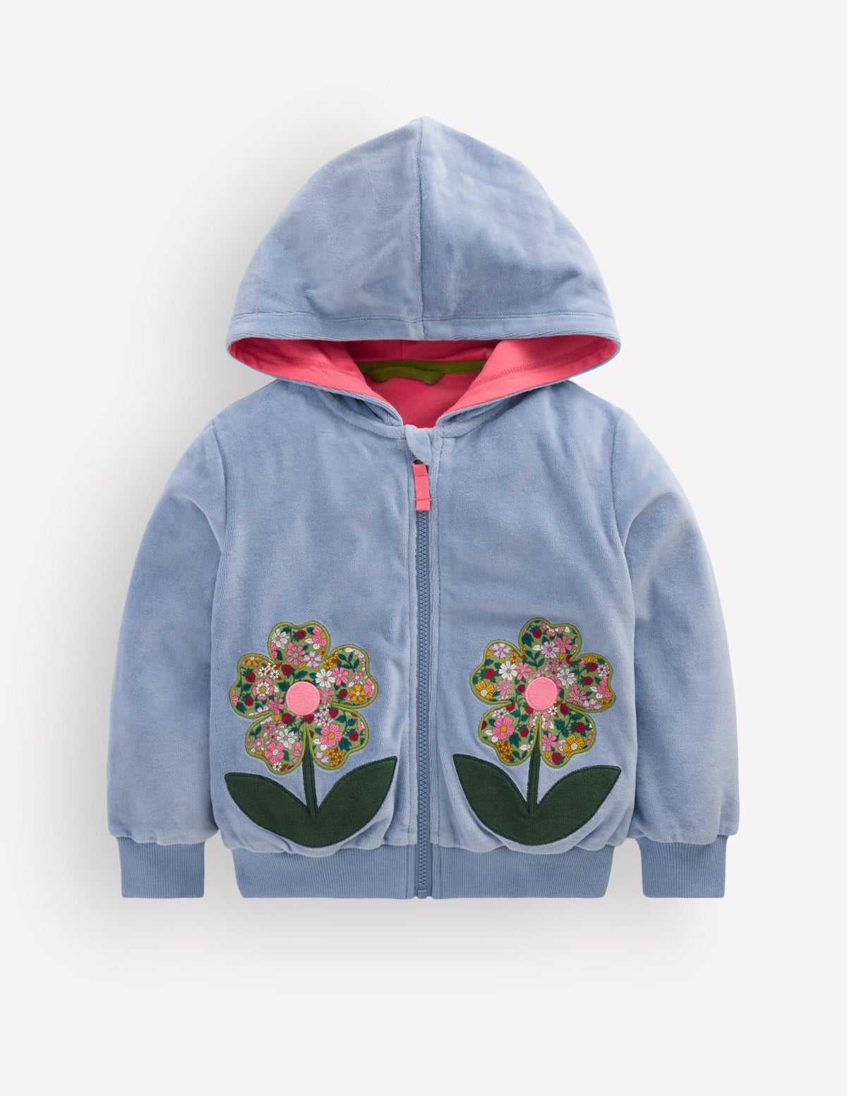 Velour Cosy Zip-through-Blue Flowers - Image 1