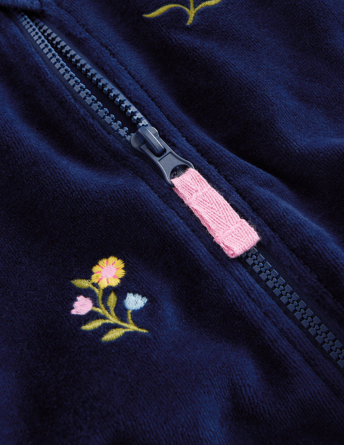 Velour Cosy Zip-through-Navy Floral Embroidery - Image 4