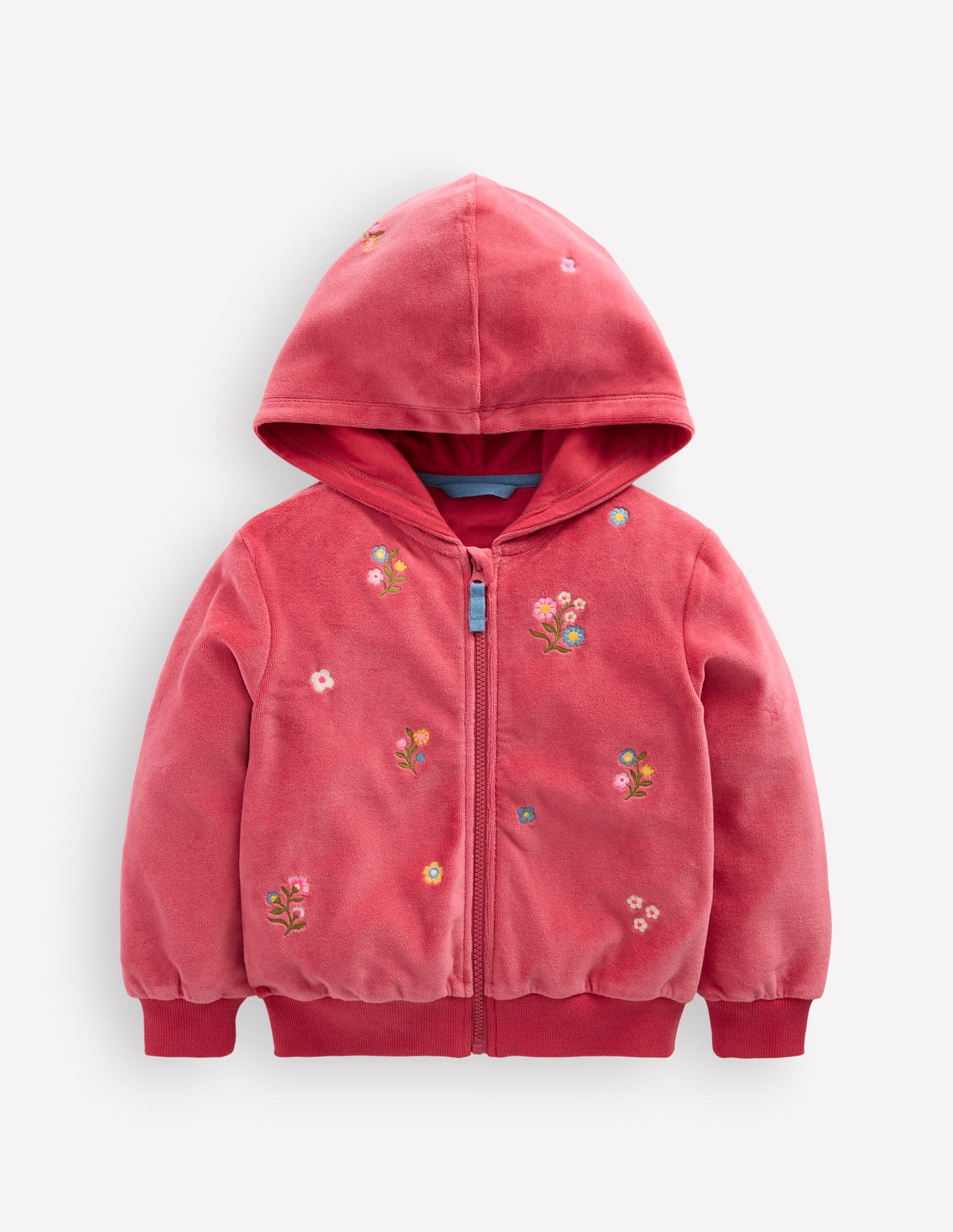 Velour Cosy Zip-through-Pink Floral Embroidery - Image 1