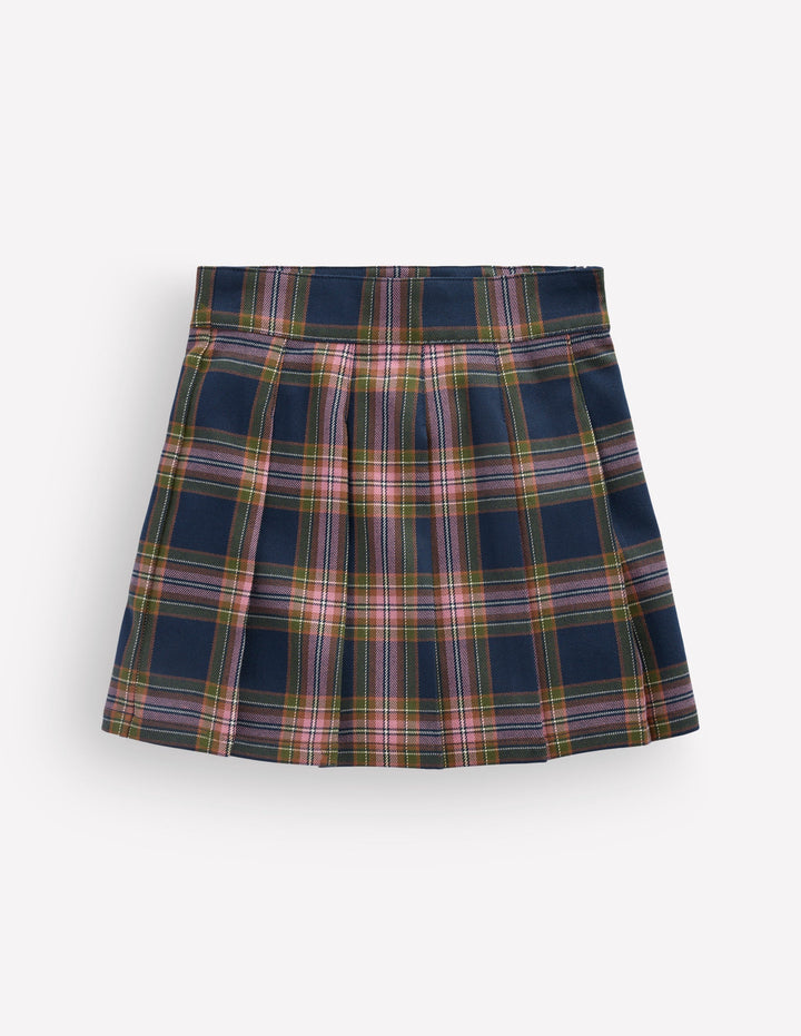 Pleated Mini Skirt-Navy Check
