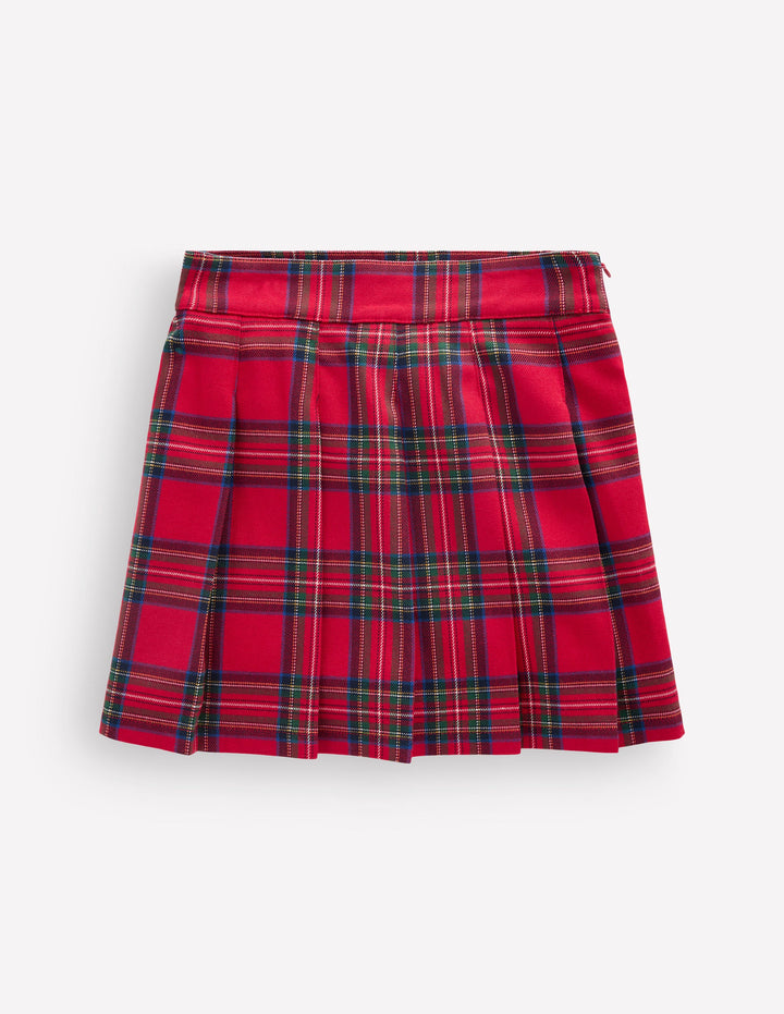 Pleated Mini Skirt-Red Check